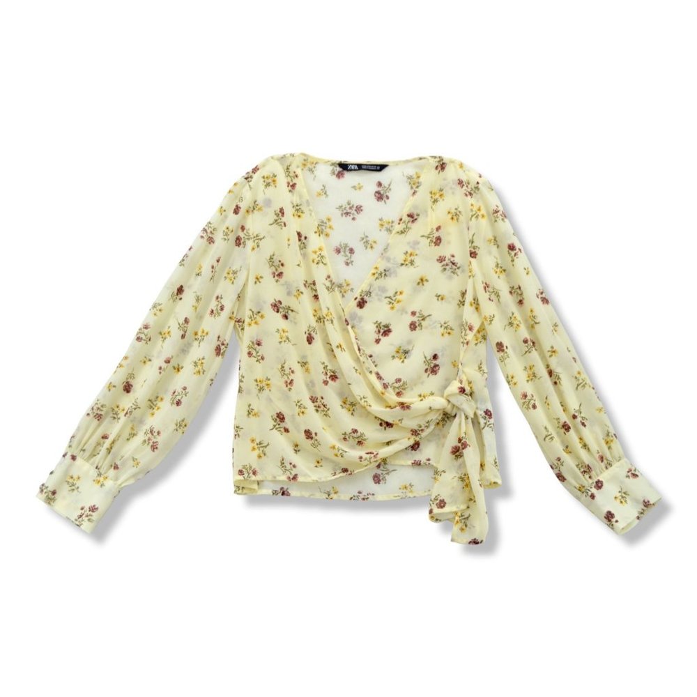 ZARA Floral‎ Print Top Blouse Sher Size Small